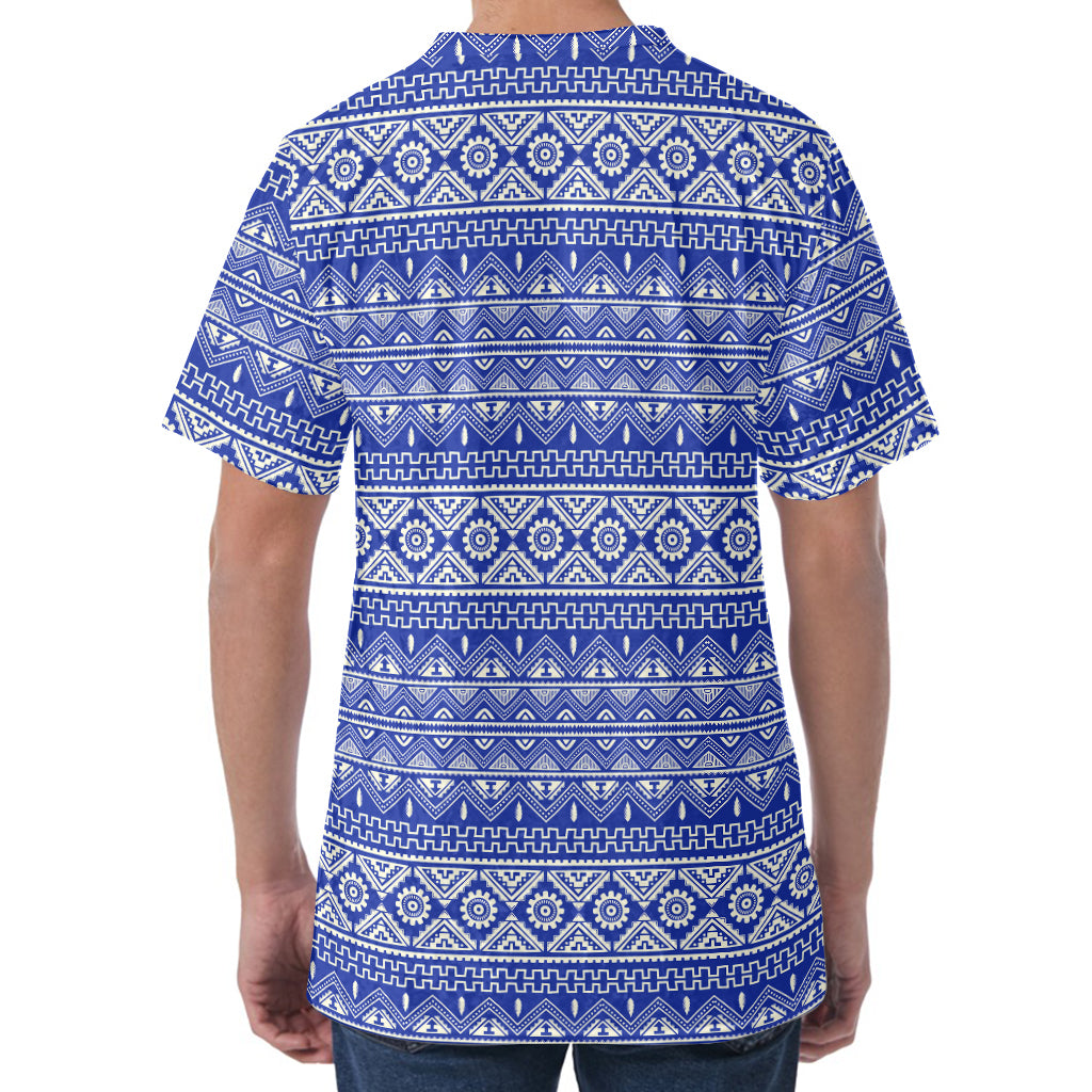 Blue And White African Pattern Print Men's Velvet T-Shirt