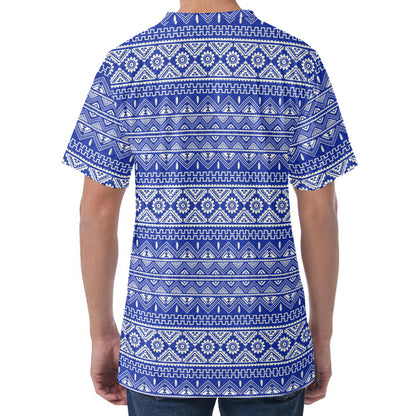 Blue And White African Pattern Print Men's Velvet T-Shirt