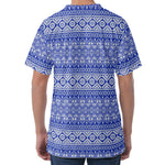 Blue And White African Pattern Print Men's Velvet T-Shirt