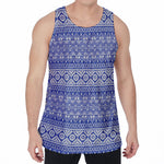Blue And White African Pattern Print Men's Velvet Tank Top