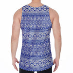 Blue And White African Pattern Print Men's Velvet Tank Top