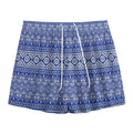 Blue And White African Pattern Print Mesh Shorts