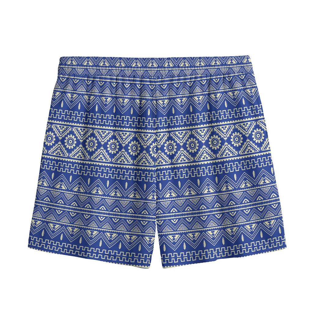 Blue And White African Pattern Print Mesh Shorts
