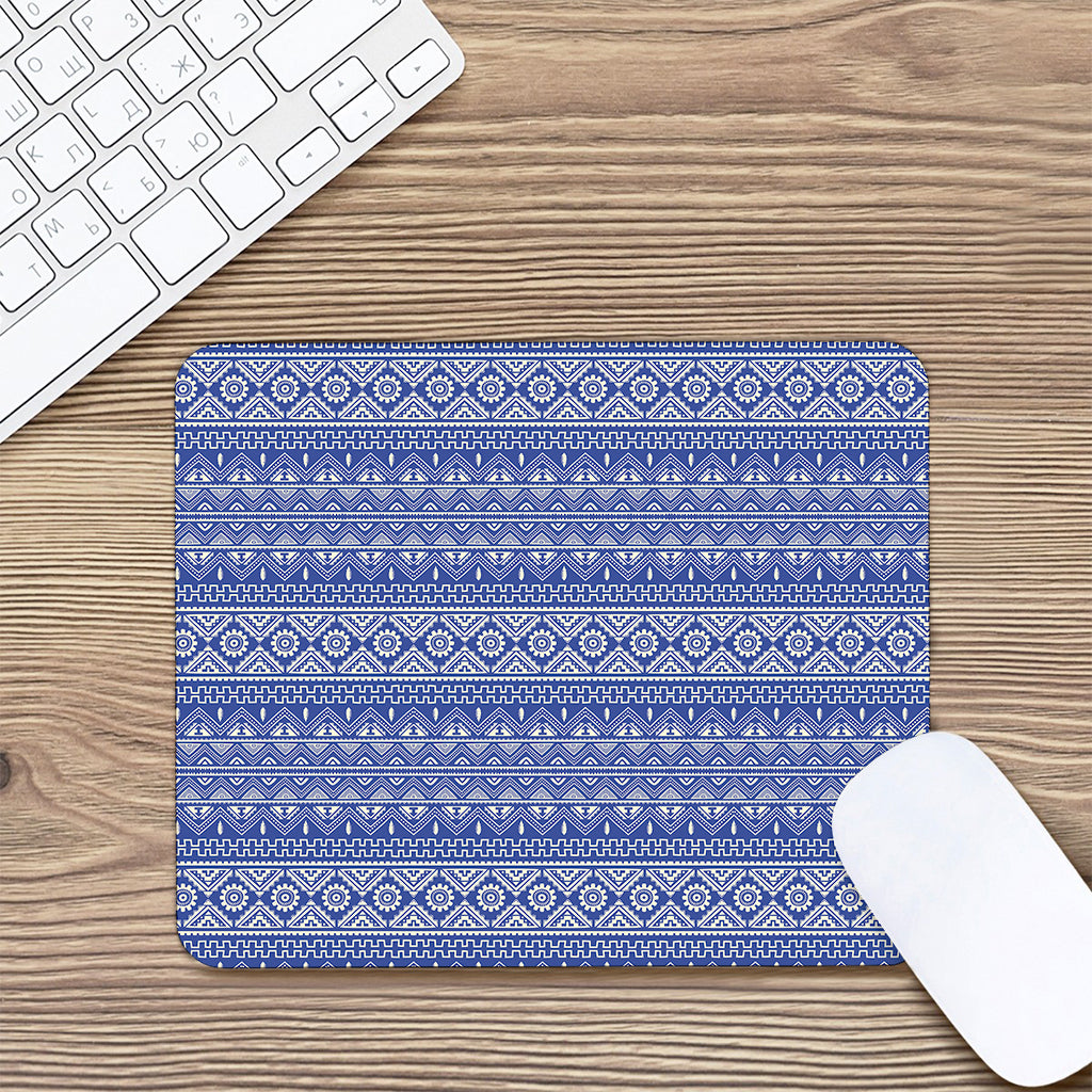 Blue And White African Pattern Print Mouse Pad