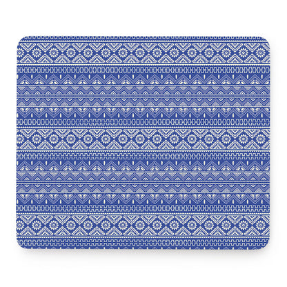 Blue And White African Pattern Print Mouse Pad
