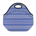 Blue And White African Pattern Print Neoprene Lunch Bag