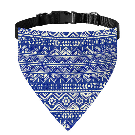 Blue And White African Pattern Print Over The Collar Dog Bandana