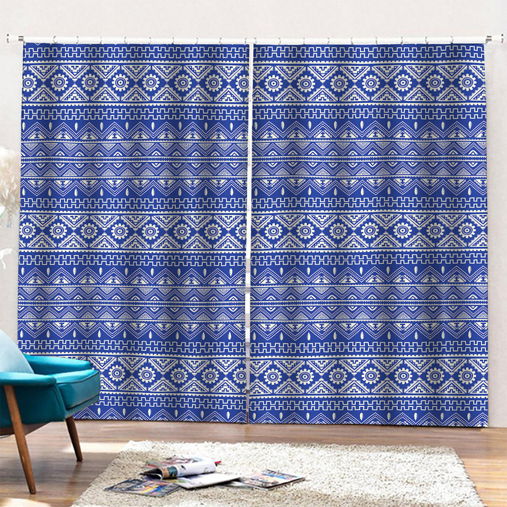 Blue And White African Pattern Print Pencil Pleat Curtains