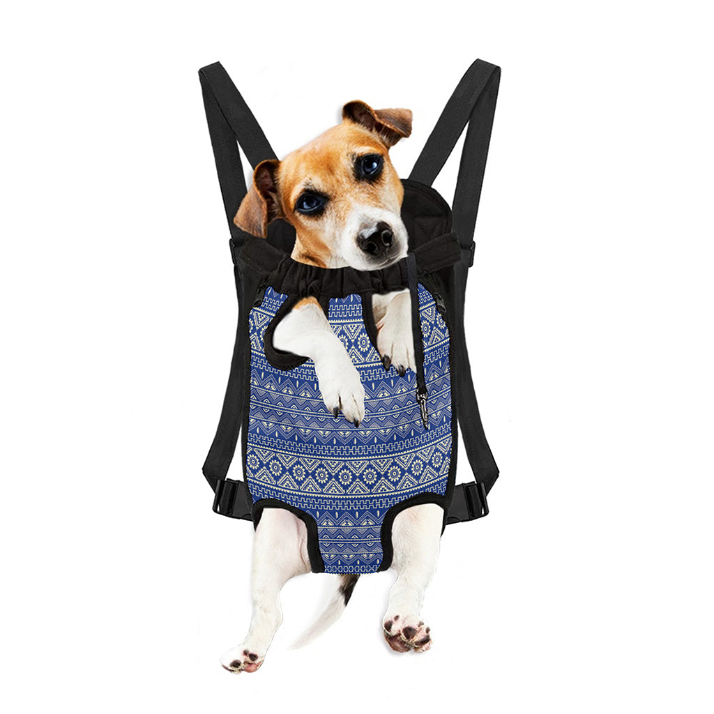 Blue And White African Pattern Print Pet Carrier Backpack