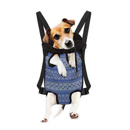 Blue And White African Pattern Print Pet Carrier Backpack