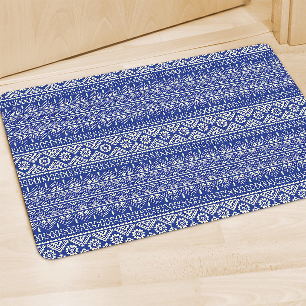 Blue And White African Pattern Print Polyester Doormat