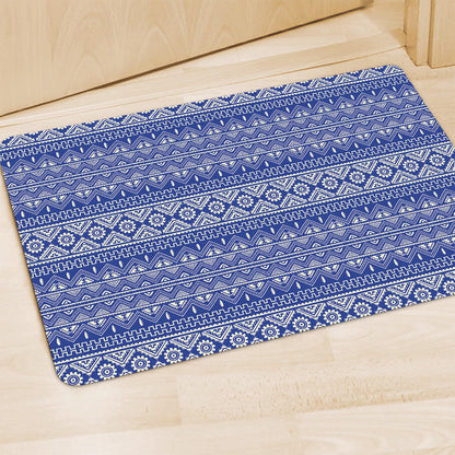 Blue And White African Pattern Print Polyester Doormat