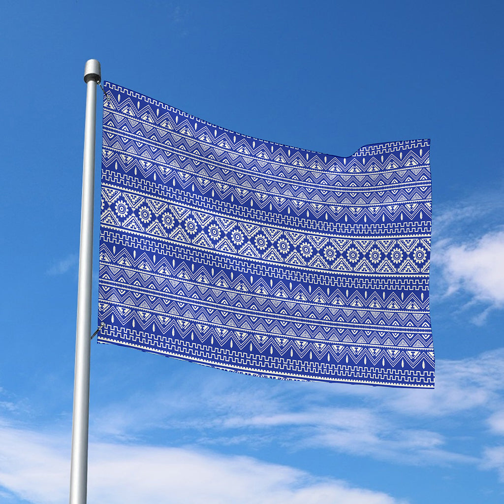 Blue And White African Pattern Print Polyester Flag