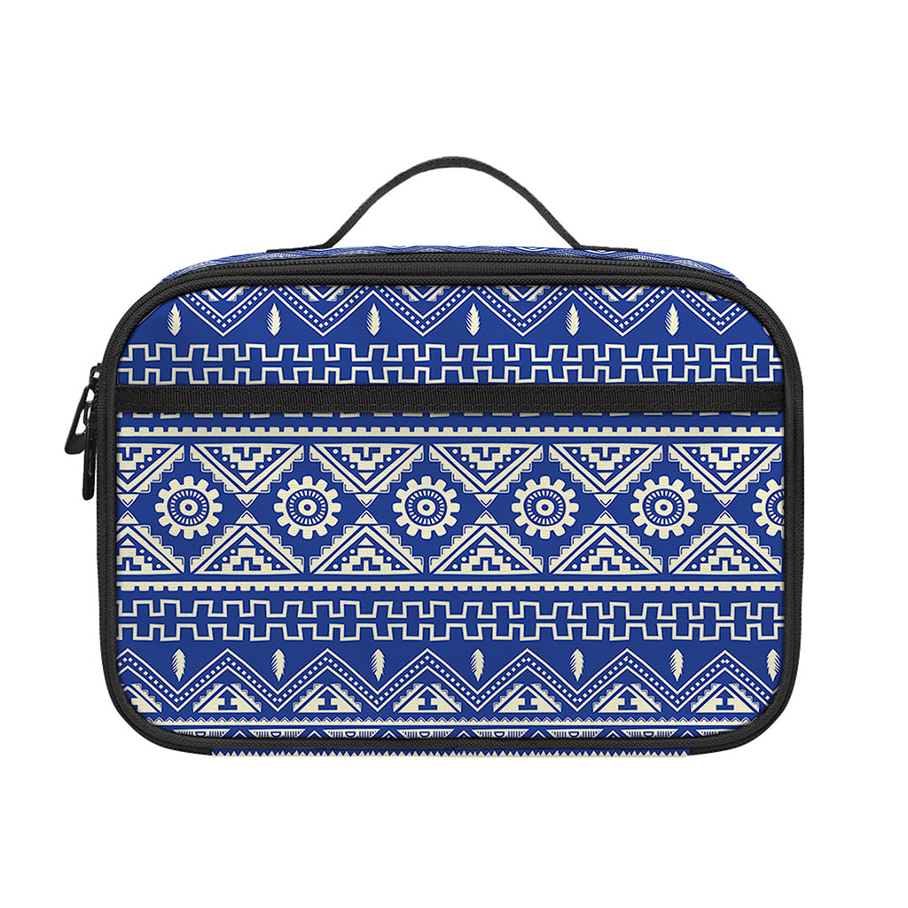 Blue And White African Pattern Print Portable Lunch Bag