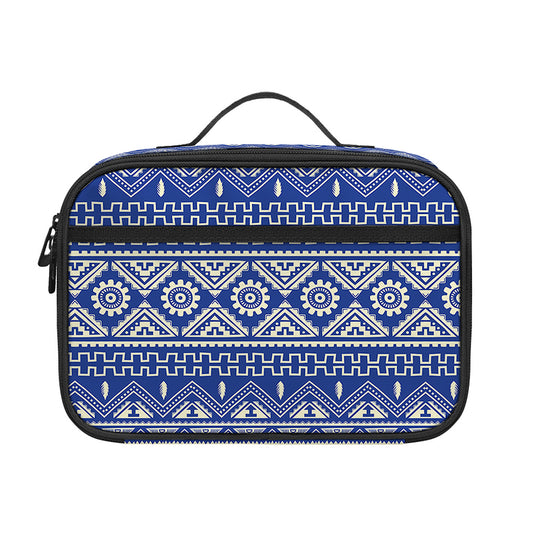 Blue And White African Pattern Print Portable Lunch Bag
