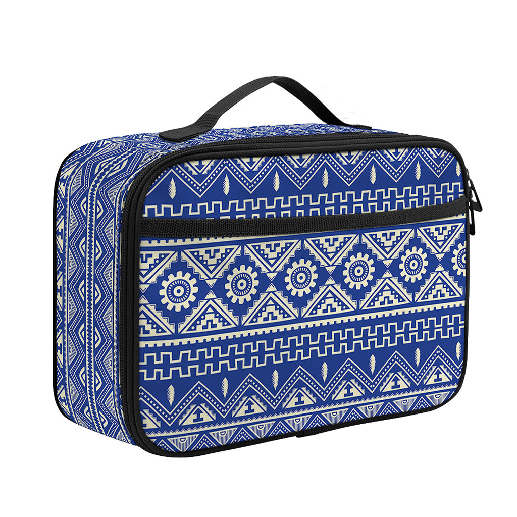 Blue And White African Pattern Print Portable Lunch Bag
