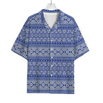 Blue And White African Pattern Print Rayon Hawaiian Shirt