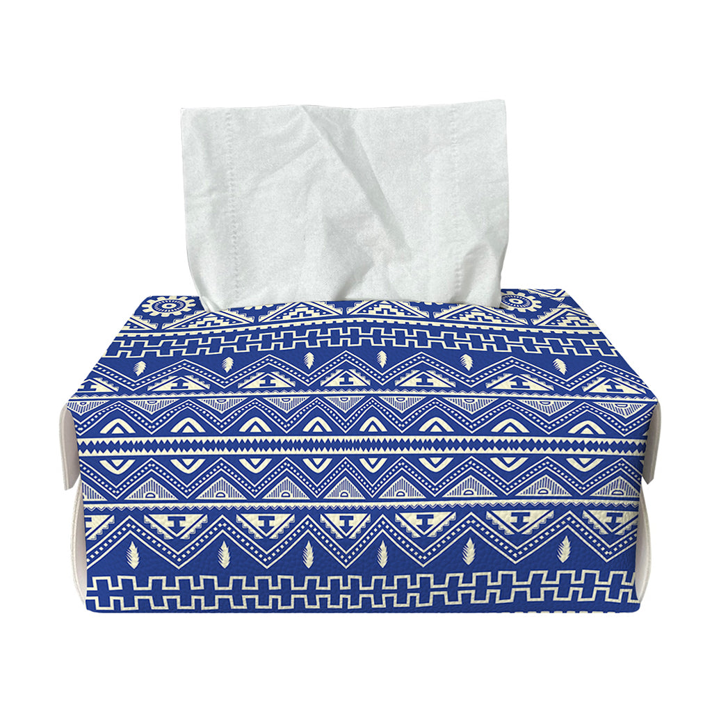 Blue And White African Pattern Print Rectangle Tissue Box Cover