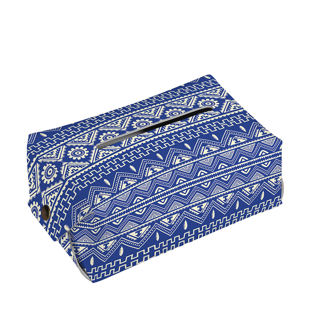 Blue And White African Pattern Print Rectangle Tissue Box Cover