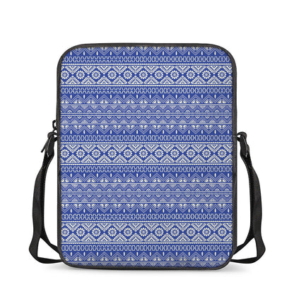 Blue And White African Pattern Print Rectangular Crossbody Bag