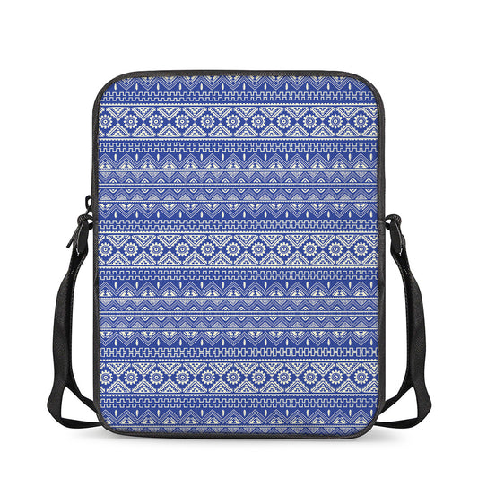 Blue And White African Pattern Print Rectangular Crossbody Bag
