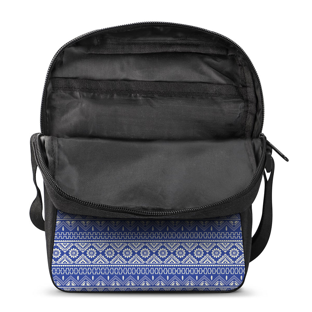 Blue And White African Pattern Print Rectangular Crossbody Bag