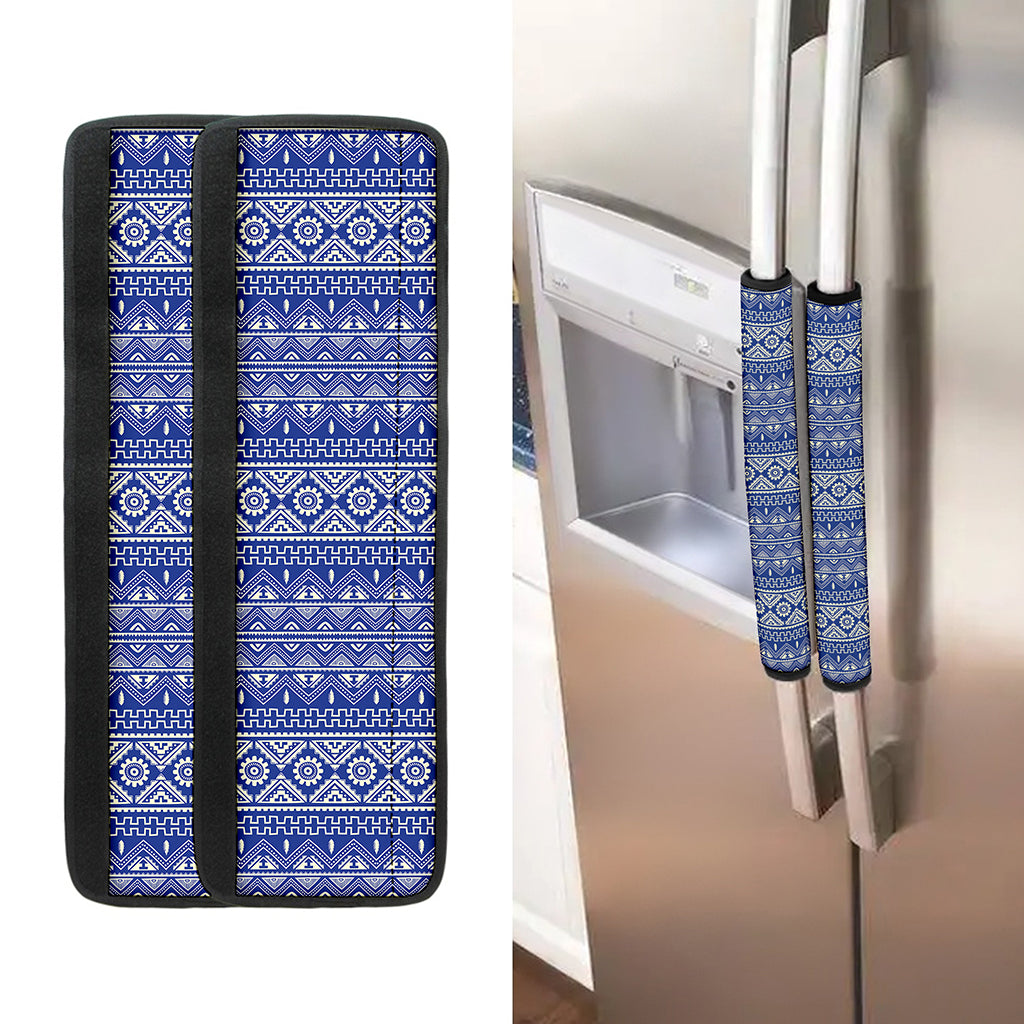 Blue And White African Pattern Print Refrigerator Handle Covers