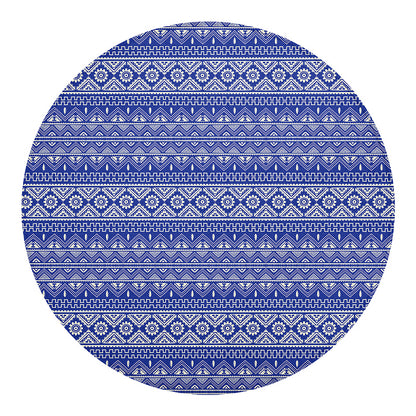 Blue And White African Pattern Print Round Blanket