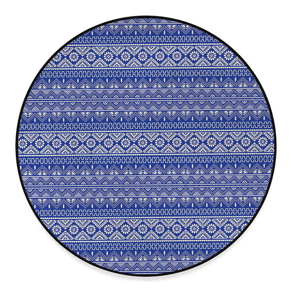 Blue And White African Pattern Print Round Floor Mat