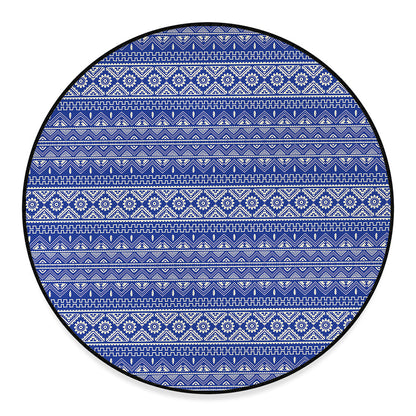 Blue And White African Pattern Print Round Floor Mat