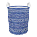 Blue And White African Pattern Print Round Laundry Basket
