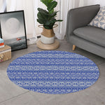 Blue And White African Pattern Print Round Rug
