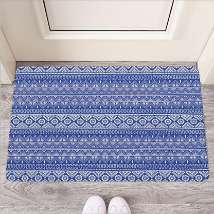 Blue And White African Pattern Print Rubber Doormat