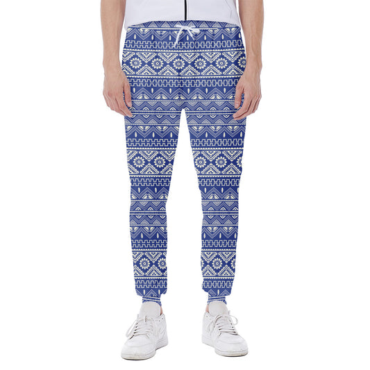 Blue And White African Pattern Print Scuba Joggers