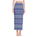 Blue And White African Pattern Print Side Slit Maxi Skirt