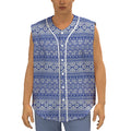 Blue And White African Pattern Print Sleeveless Baseball Jersey