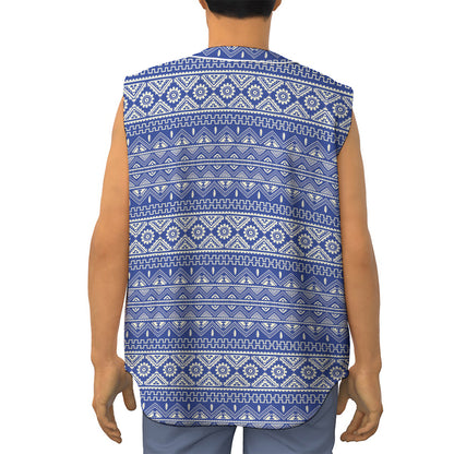 Blue And White African Pattern Print Sleeveless Baseball Jersey
