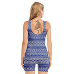 Blue And White African Pattern Print Sleeveless One Piece Swimsuit