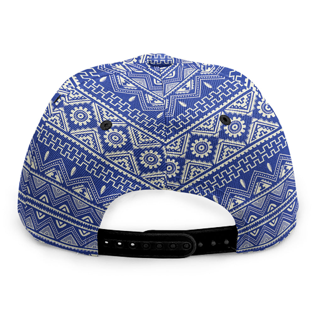Blue And White African Pattern Print Snapback Cap