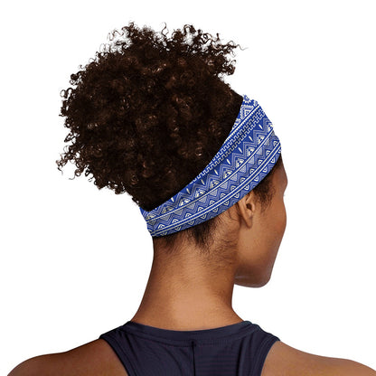 Blue And White African Pattern Print Sports Headband