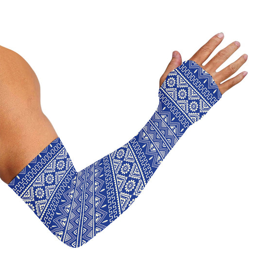 Blue And White African Pattern Print Sun Protection Arm Sleeves