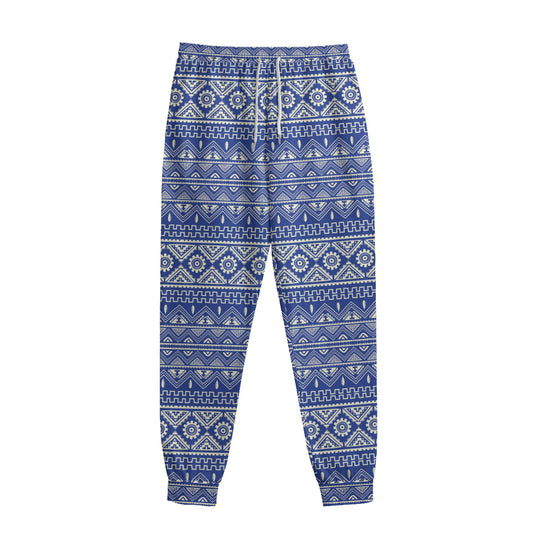 Blue And White African Pattern Print Sweatpants
