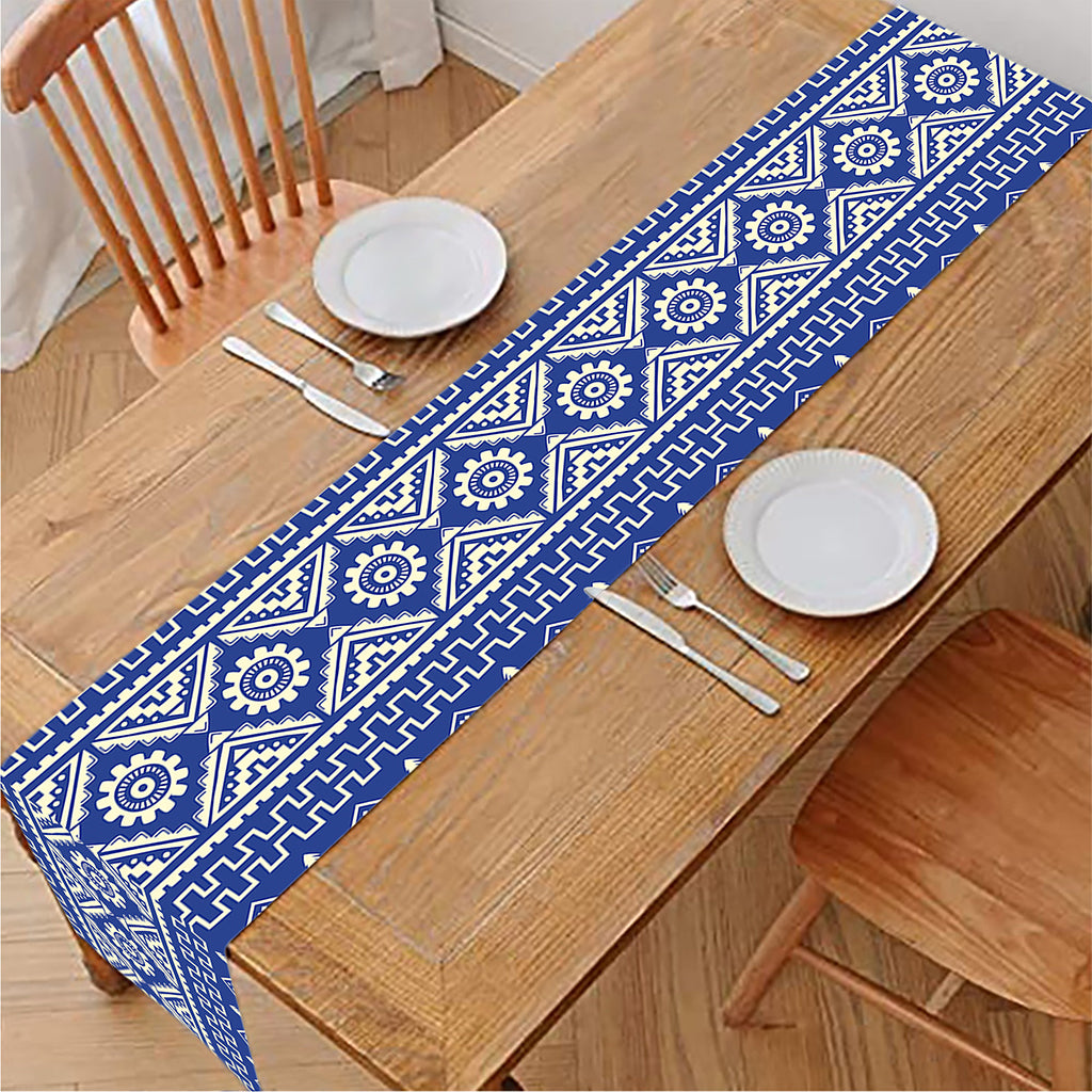 Blue And White African Pattern Print Table Runner