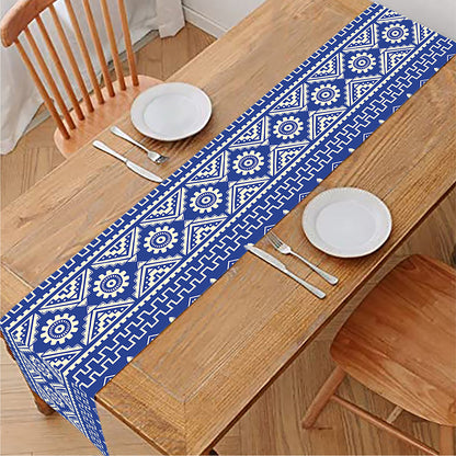 Blue And White African Pattern Print Table Runner