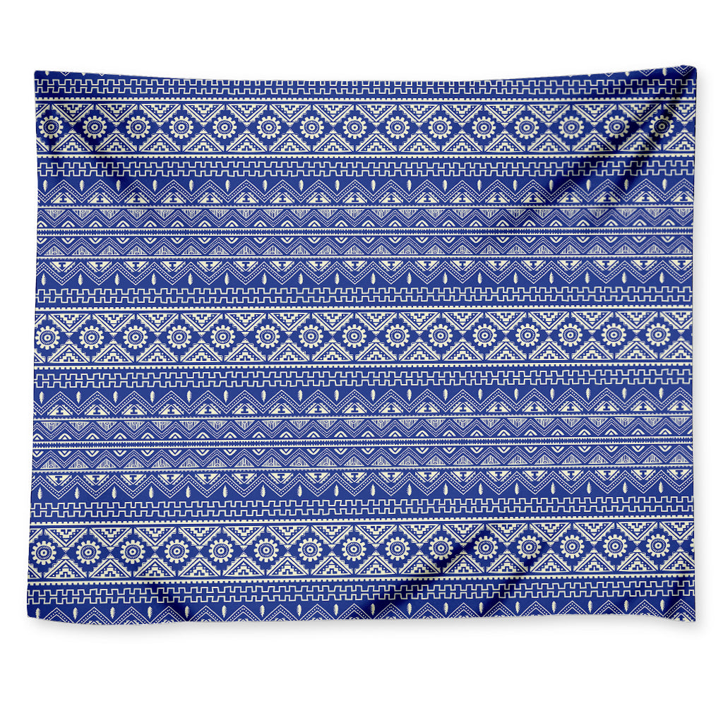 Blue And White African Pattern Print Tapestry