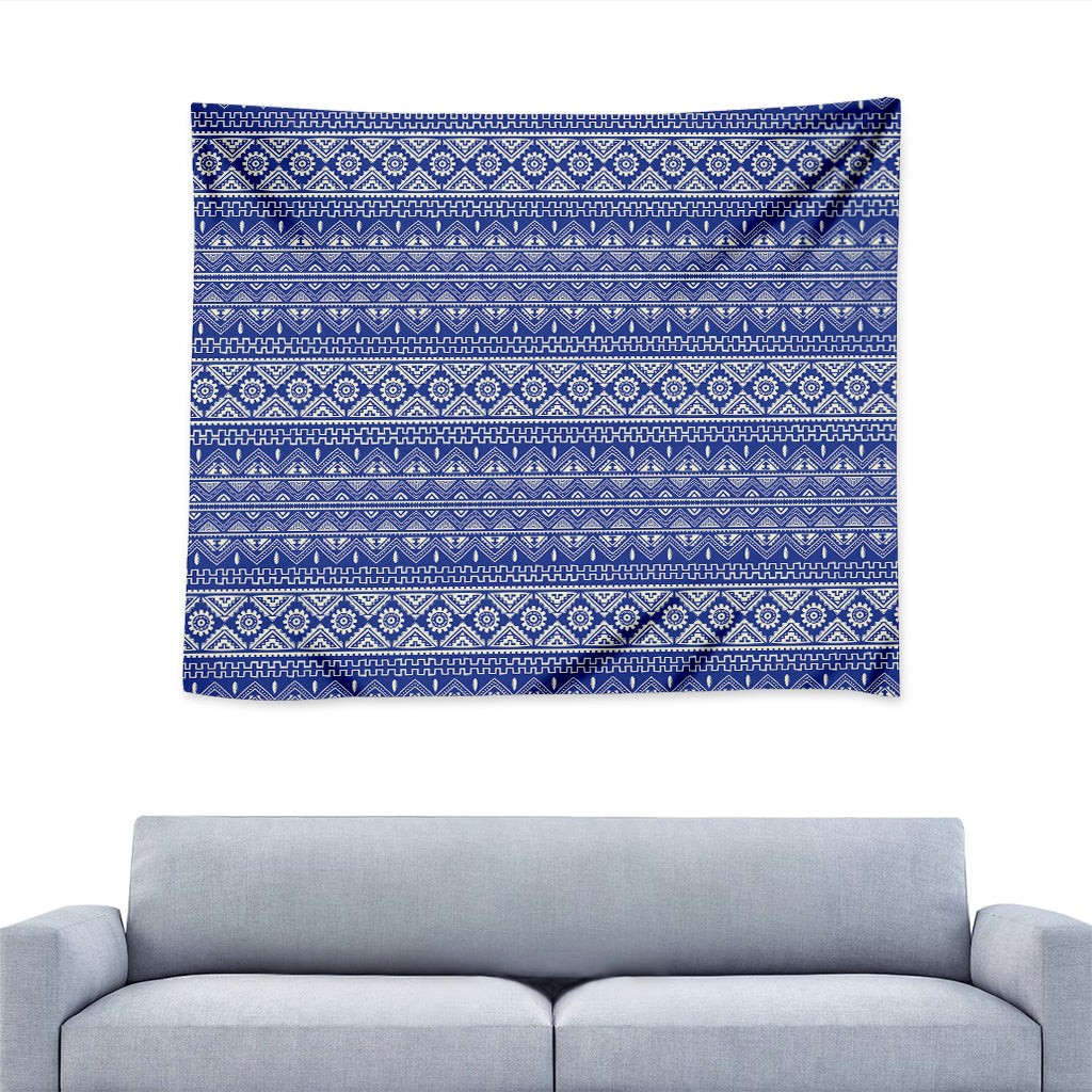 Blue And White African Pattern Print Tapestry