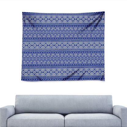 Blue And White African Pattern Print Tapestry