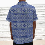 Blue And White African Pattern Print Textured Short Sleeve Shirt