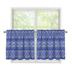 Blue And White African Pattern Print Tier Curtains