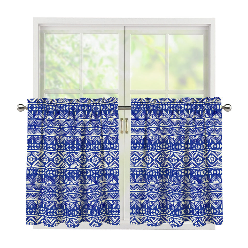 Blue And White African Pattern Print Tier Curtains